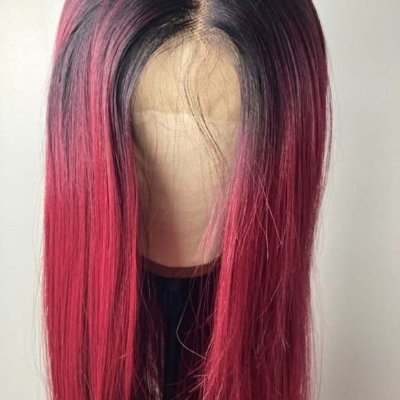 Straight Long Black Red Lace Front Wig - Picture 4 of 9